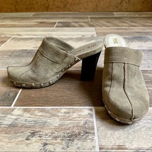 Gray “Me Too” Suede Clogs